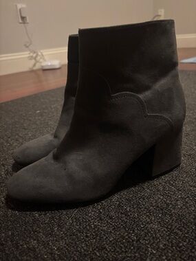 Zara Gray Suede Ankle Boots - Classic Block Heel